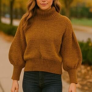 Cynthia Rowley Chunky Chenille Mock Neck Balloon Sleeve Sweater Size Small